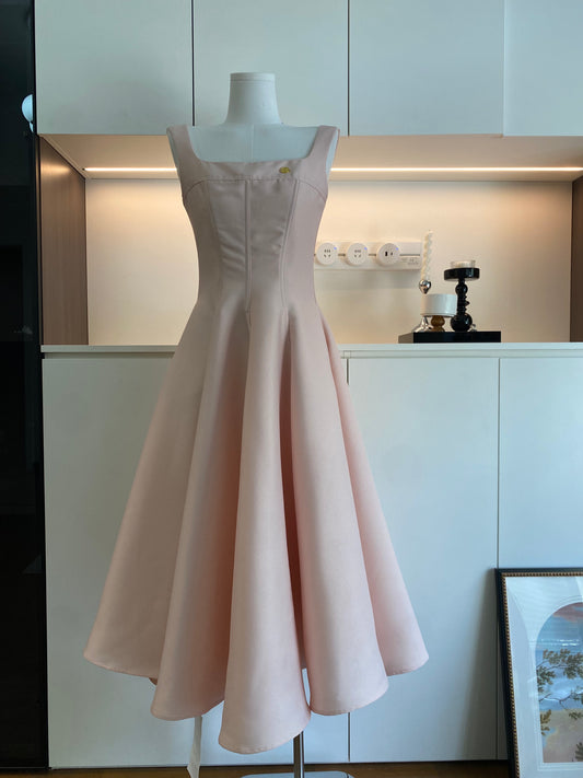 Cute A Line Square Neckline Satin Ruffles Summer Dress Holiday Party Outfits For Girls DP0135