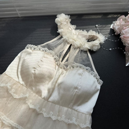 Robe d'été mignonne en dentelle à col carré et coupe trapèze pour filles, tenue de fête et de vacances, DP0140
