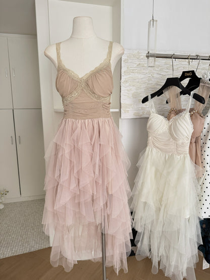 Süßes A-Linien-Trägerkleid mit Spitzenrüschen, Sommerkleid für die Feiertage, Party-Outfits für Mädchen, DP0134