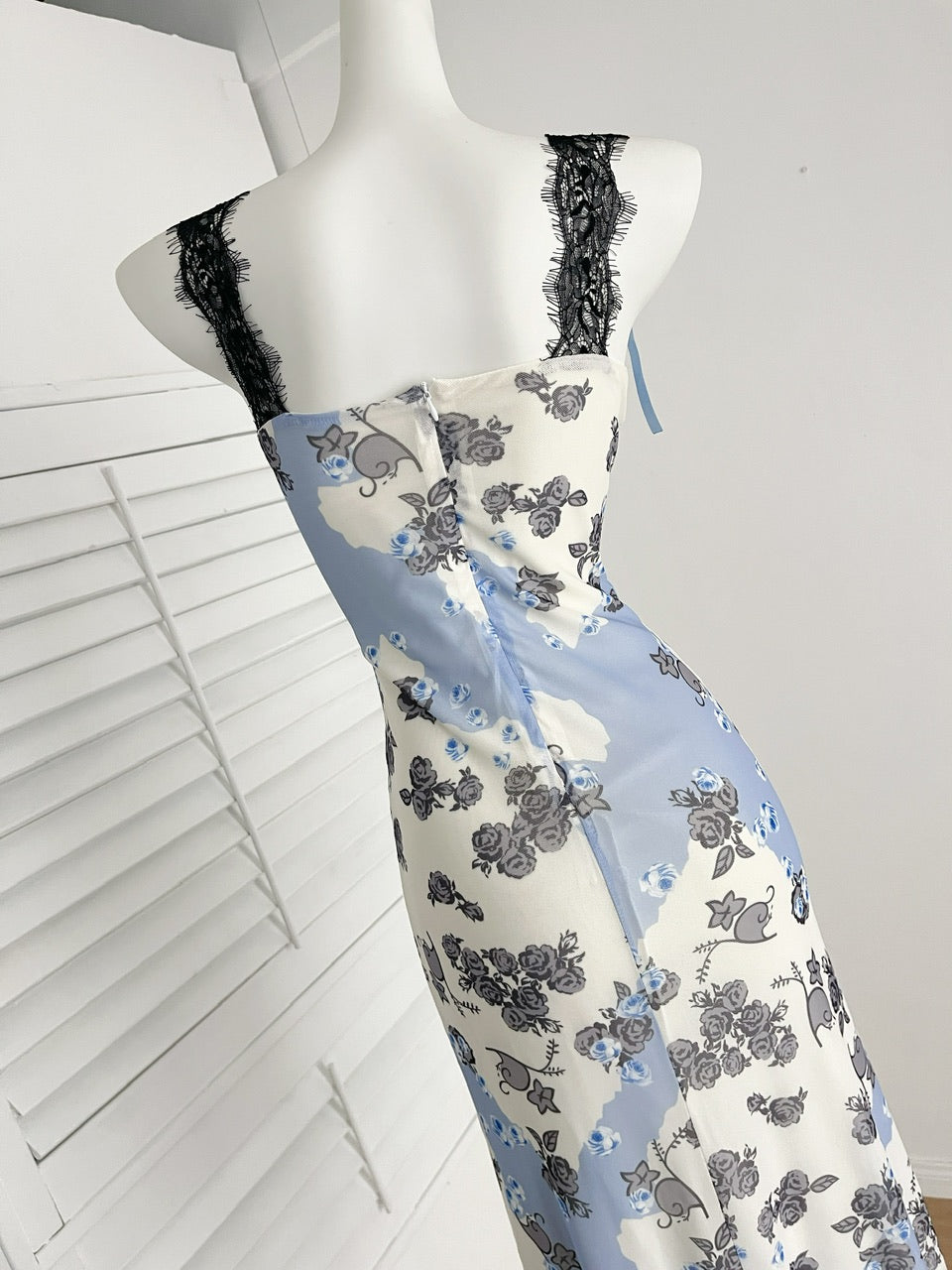 Sexy Sheath Straps Floral Blue Summer Dress Holiday Party Outfits For Women DP0112