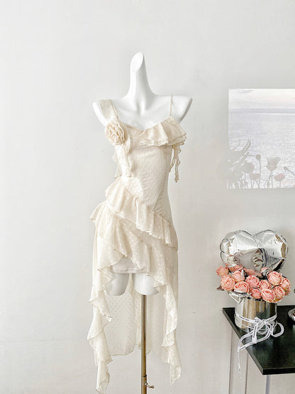 Sexy High Low Spaghetti Straps Floral Lace Summer Dress Holiday Party Outfits For Women DP0019