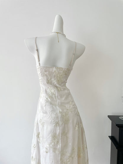 Robe d'été longue en dentelle à bretelles spaghetti et sirène pour femme DP0017