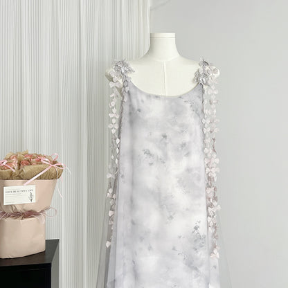 Cute A Line Spaghetti Straps Floral Chiffon Summer Dress Holiday Party Outfits For Girls DP0133
