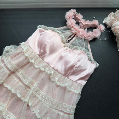 Robe d'été mignonne en dentelle à col carré et coupe trapèze pour filles, tenue de fête et de vacances, DP0140