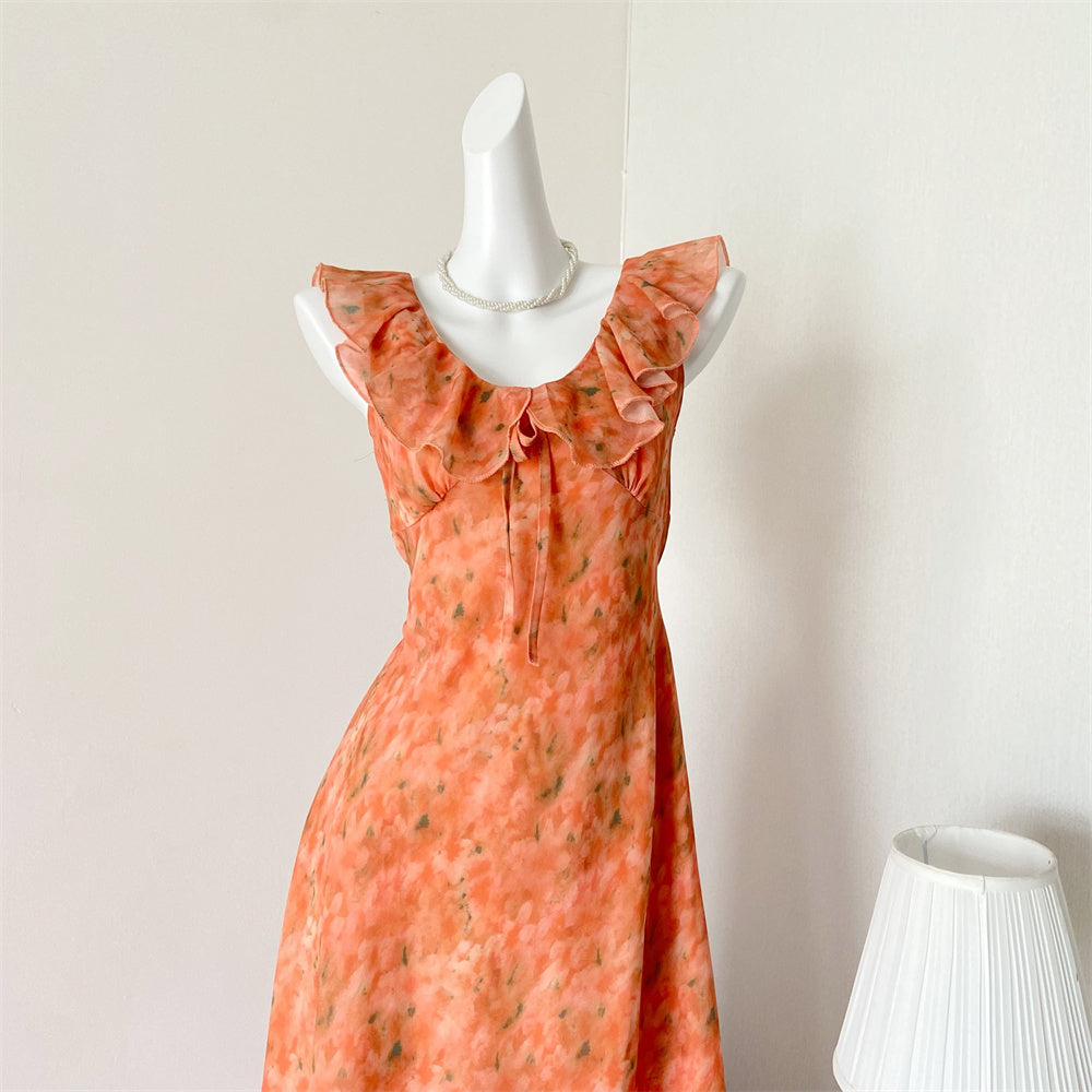 Sexy A line Jewel Summer Orange Chiffon Dress Holiday Party Outfits For Women DP0029
