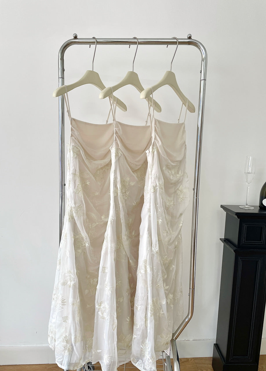 Robe d'été longue en dentelle à bretelles spaghetti et sirène pour femme DP0017