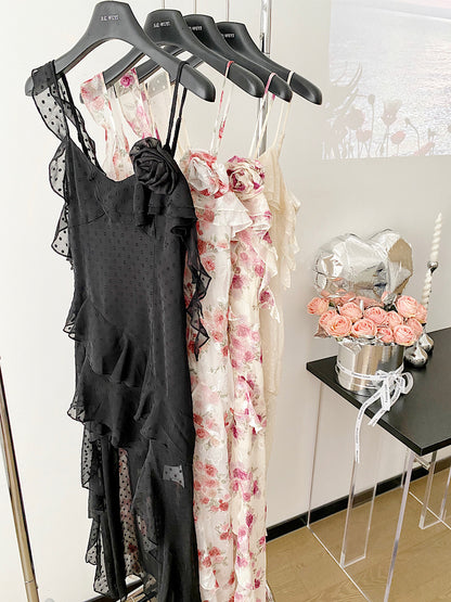 Sexy High Low Spaghetti Straps Floral Lace Summer Dress Holiday Party Outfits For Women DP0019