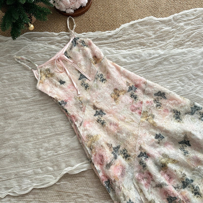 Cute A line Spaghetti Straps Pink Floral Lace Summer Dress Holiday Party Outfits For Women DP0018