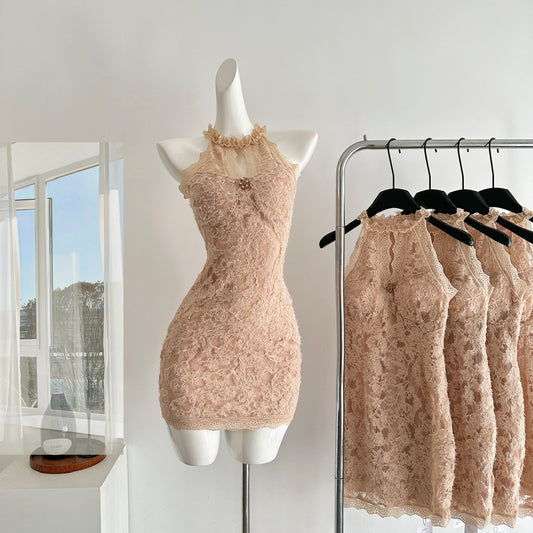 Sexy Sheath Jewel Floral Pink Lace Summer Dress Holiday Party Outfits For Women DP0087