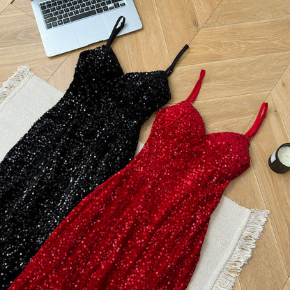 Sexy Mermaid Spaghetti Straps Sequin Birthday Party Dress Summer Holiday Outfits For Women DP0131