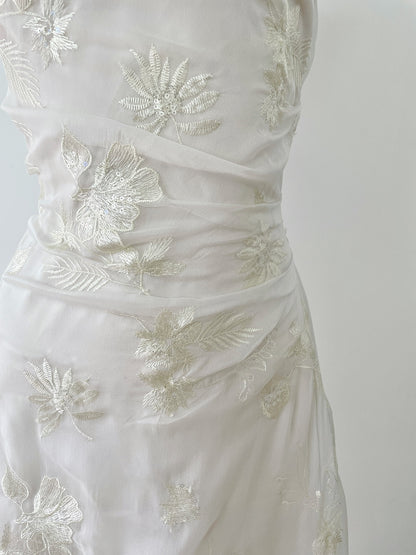 Robe d'été longue en dentelle à bretelles spaghetti et sirène pour femme DP0017