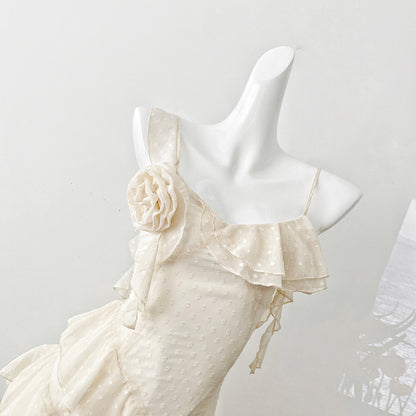 Sexy High Low Spaghetti Straps Floral Lace Summer Dress Holiday Party Outfits For Women DP0019