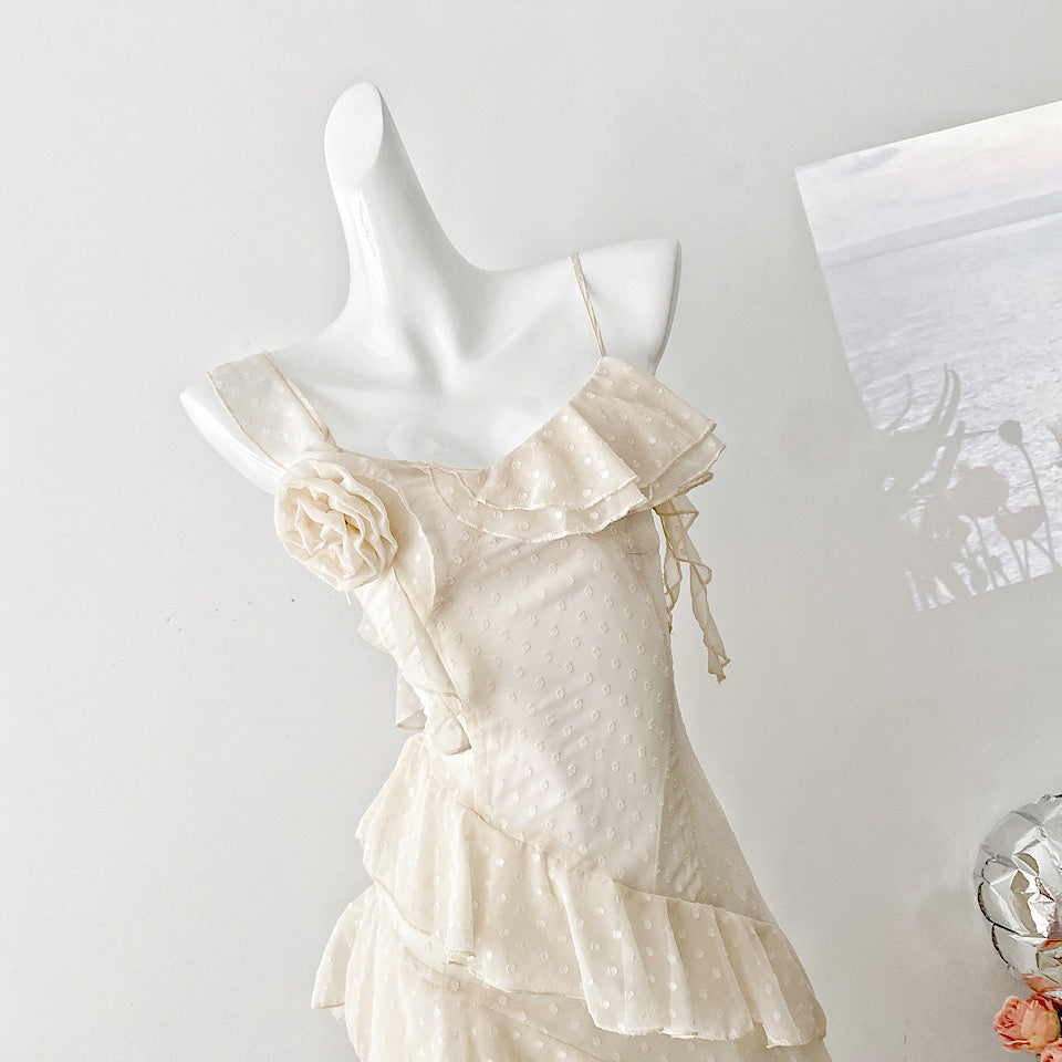 Sexy High Low Spaghetti Straps Floral Lace Summer Dress Holiday Party Outfits For Women DP0019