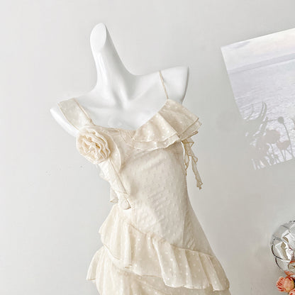 Sexy High Low Spaghetti Straps Floral Lace Summer Dress Holiday Party Outfits For Women DP0019