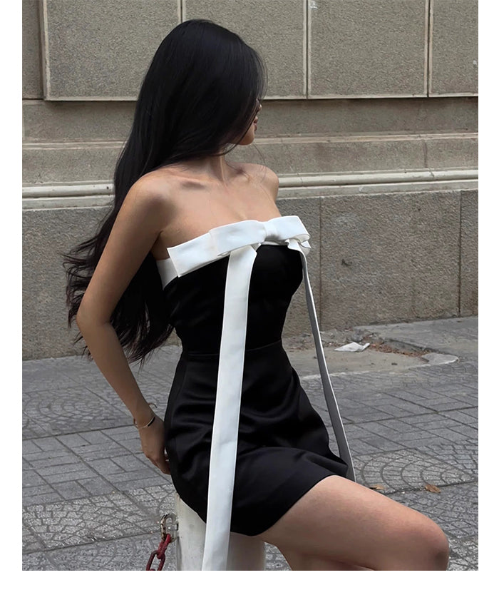 Cute A line Strapless Black Party Dresses Short Formal Homecoming Dresses Night Chic Elegant Short Dresses Cocktail Dress 16th Birthday Outfits Hoco Dresses DH2758