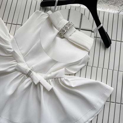 Cute A Line Spaghetti Straps White Short Summer Dress Holiday Party Outfits For Women DP0095