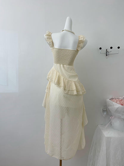 Cute High Low Square Neckline Ruffles Summer Dress Holiday Party Outfits For Women DP0089