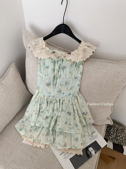 Cute Ball Gown Square Satin Floral Pink Short Summer Dress Holiday Party Outfits For Women DP1406