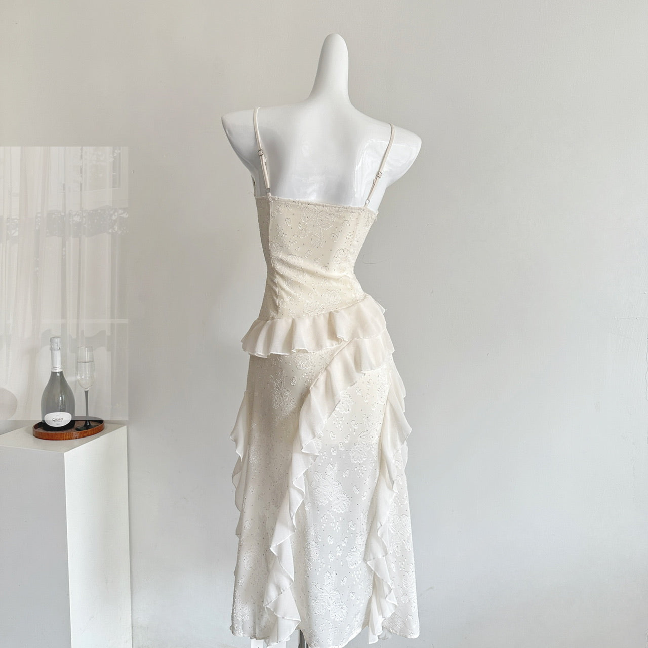 Cute Sheath Spaghetti Straps Ivory Ruffles Casual Dress Summer Outfits Short Holiday Dresses DP1408