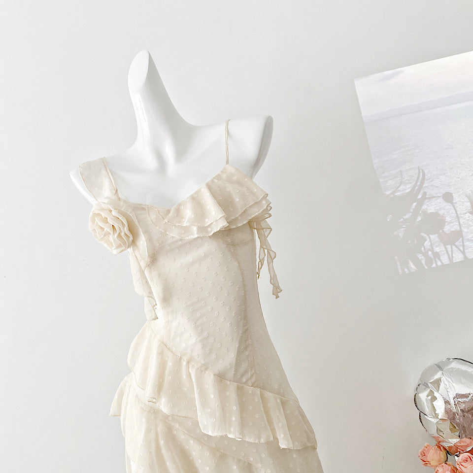 Sexy High Low Spaghetti Straps Floral Lace Summer Dress Holiday Party Outfits For Women DP0019