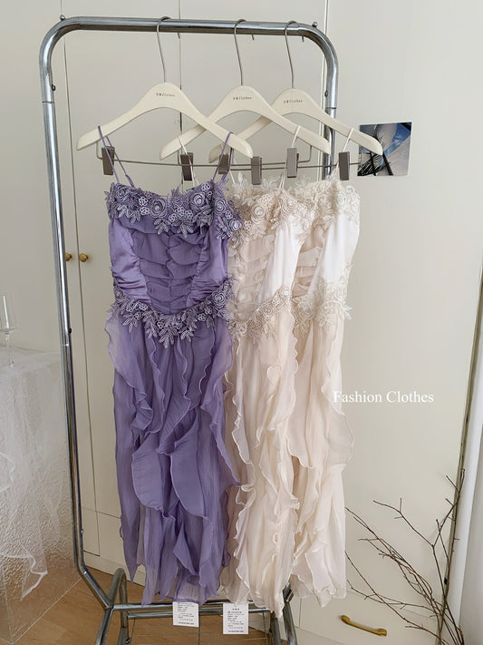 Süßes A-Linie Spaghettiträger Lagen Sommerkleid Urlaubsparty Outfits für Mädchen DP1399