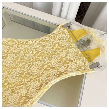Sexy Sheath V Neckline Yellow Lace Summer Dress Holiday Party Outfits For Women DP0114