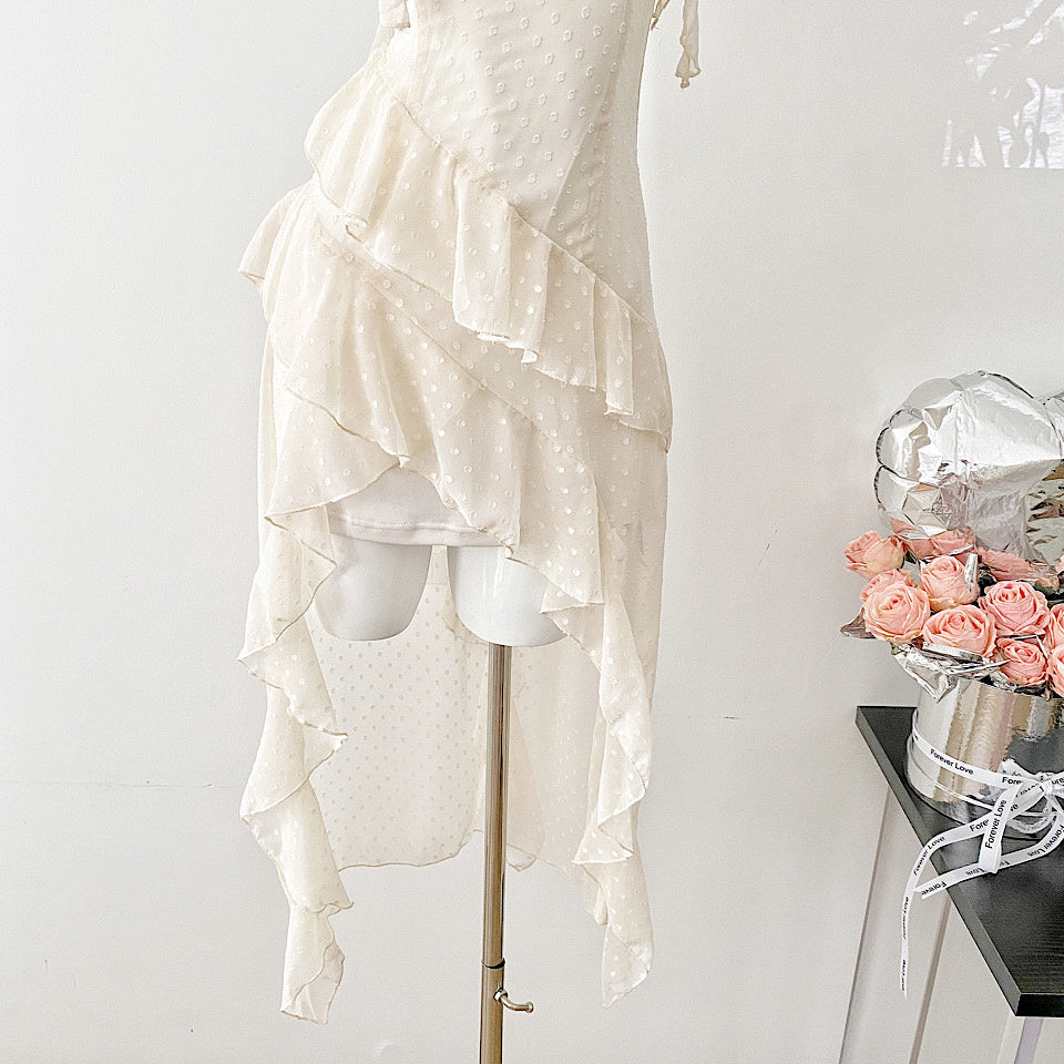 Sexy High Low Spaghetti Straps Floral Lace Summer Dress Holiday Party Outfits For Women DP0019