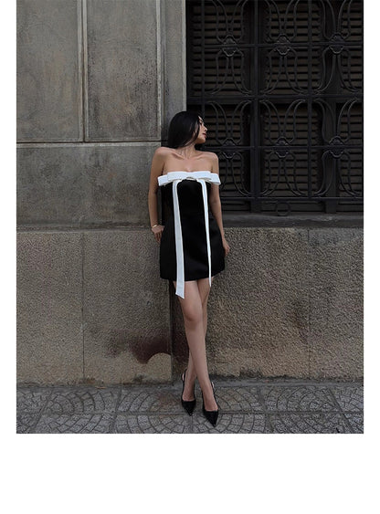 Cute A line Strapless Black Party Dresses Short Formal Homecoming Dresses Night Chic Elegant Short Dresses Cocktail Dress 16th Birthday Outfits Hoco Dresses DH2758