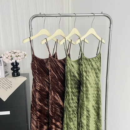 Sexy Mermaid Spaghetti Straps Velvet Green Summer Dress Holiday Party Outfits For Women DP0093