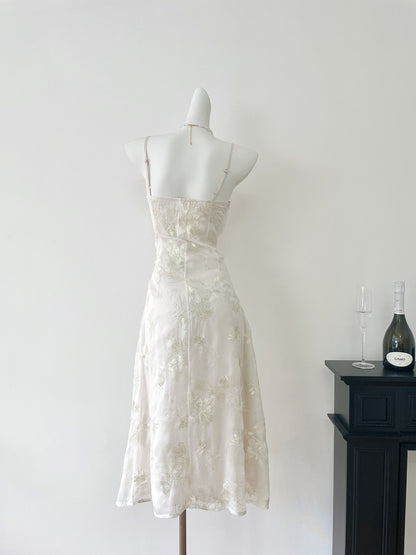 Robe d'été longue en dentelle à bretelles spaghetti et sirène pour femme DP0017