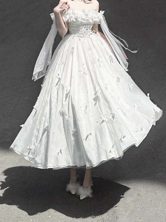Vintage A Line Spaghetti Straps Summer Long Holiday Dresses 16th Birthday Dress Lolita Dress White Birthday Outfits W1129
