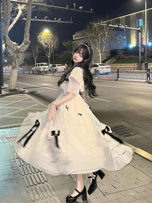 Robe de bal vintage à épaules dénudées en mousseline blanche, robe Lolita d'été pour 18e anniversaire, tenue d'anniversaire W1210