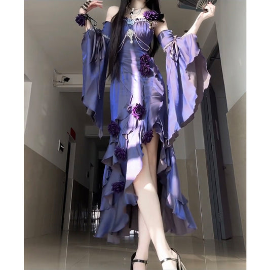 Vintage High Low Spaghetti Straps Grape 16th Birthday Dress Lolita Dress Satin Birthday Outfits W1200