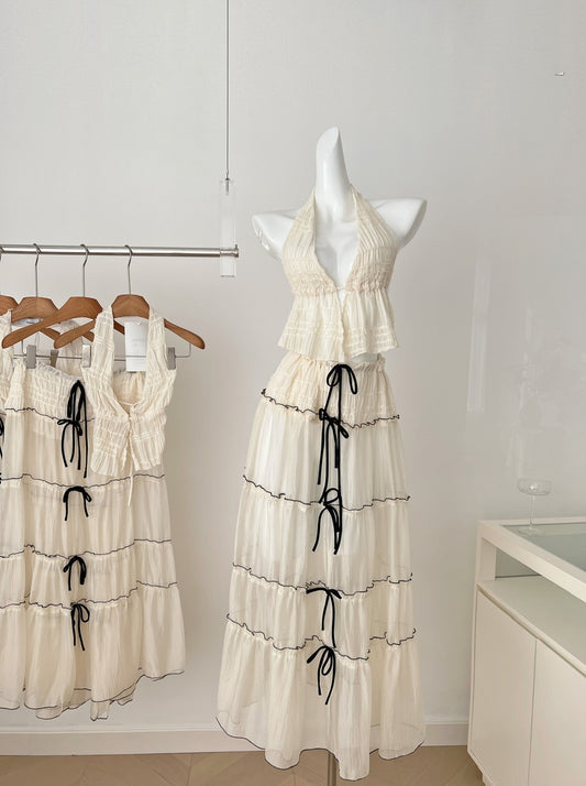 Sexy A line Halter Neckline 2 Pieces Summer Dress Holiday Dresses Party Outfits For Women DP0111