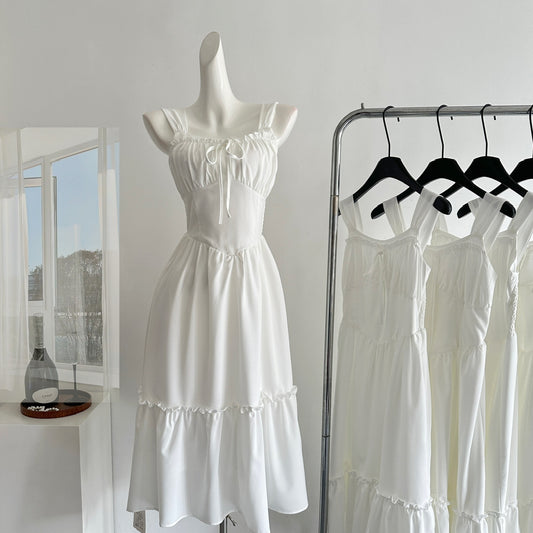 Sexy A Line Straps White Summer Dress Holiday Party Outfits For Women DP0115