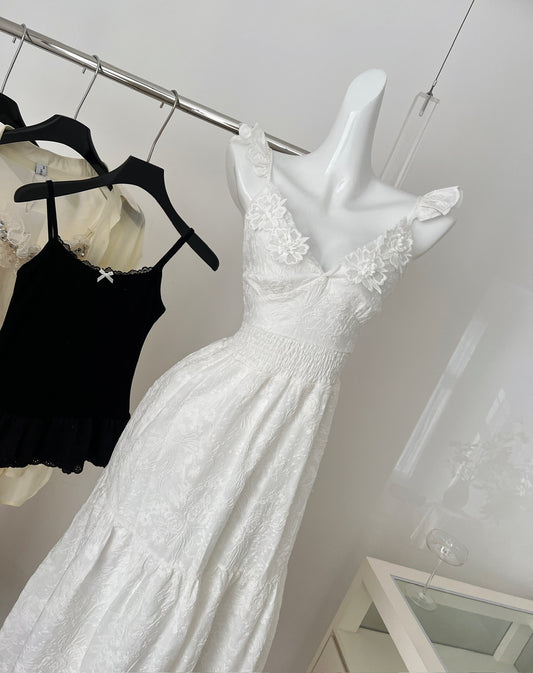 Sexy A Line Spaghetti Straps Floral White Lace Summer Dress Holiday Party Outfits For Women DP0105