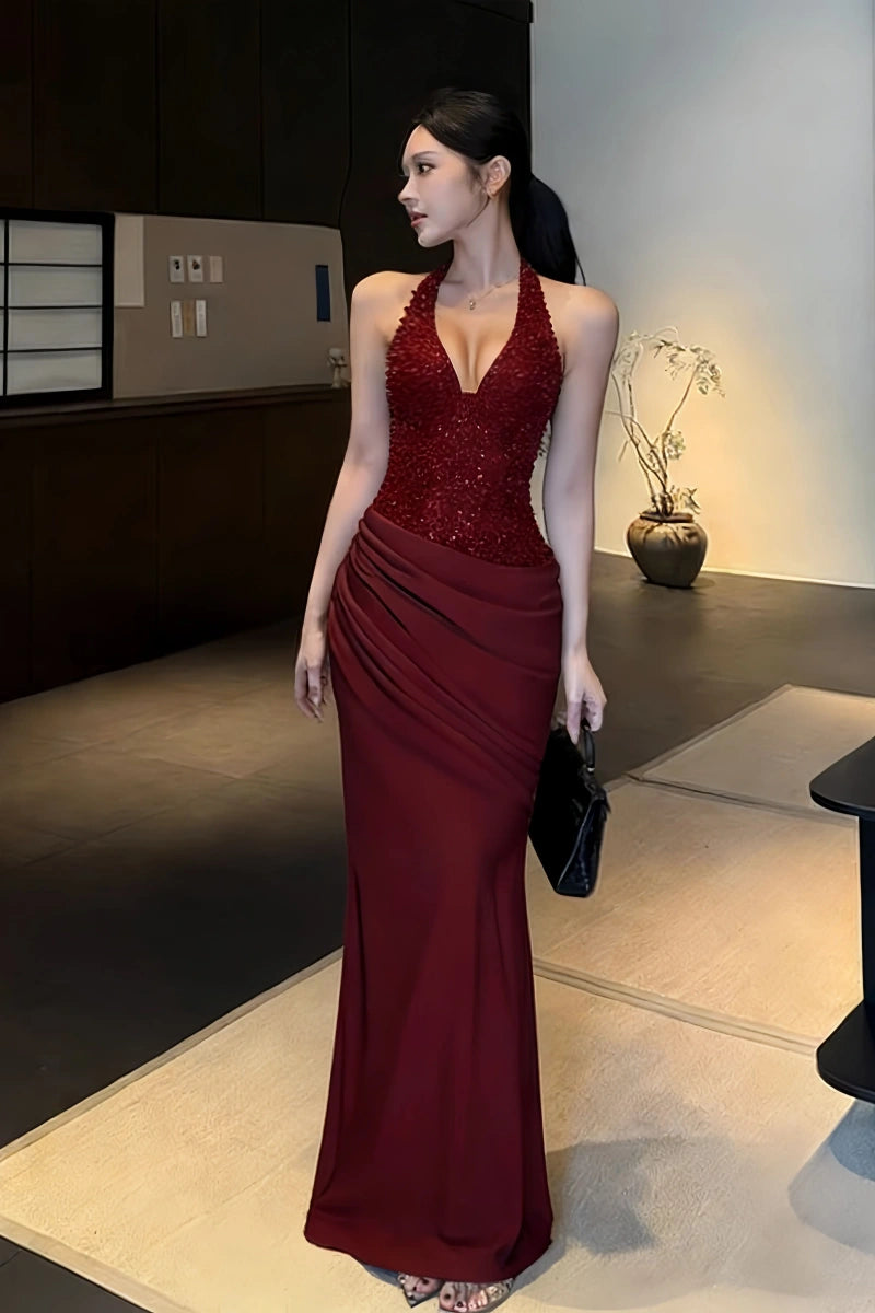 Fashion Burgundy Women‘s Dress  S595