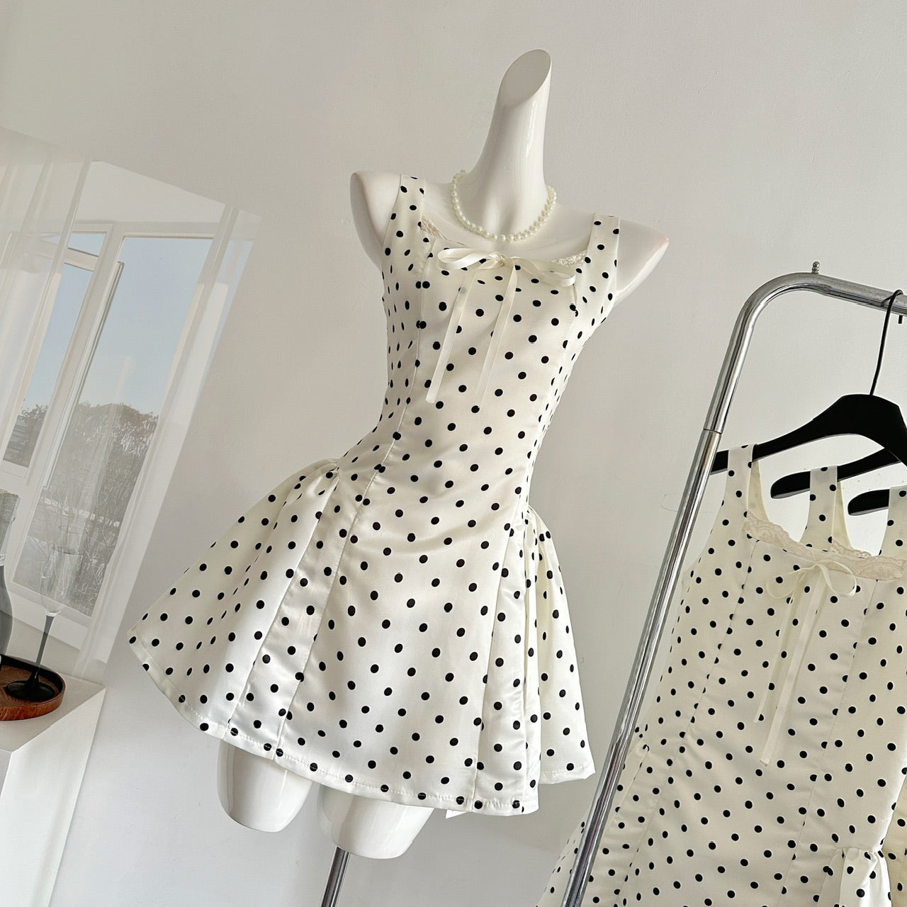 Sexy Ball Gown Square Neckline Satin Ivory Polka Dots Short Summer Dress Holiday Party Outfits For Women DP0120