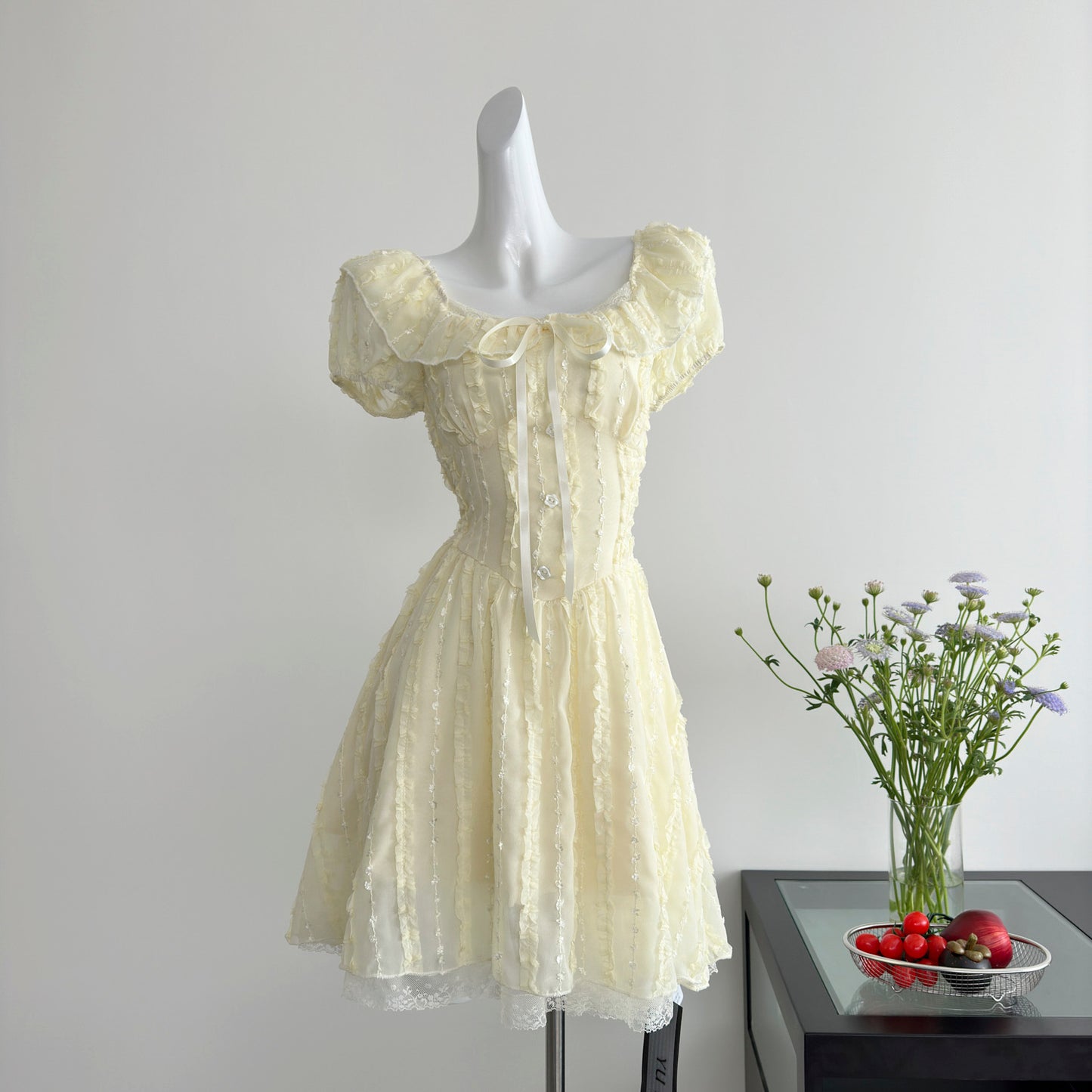 Cute A Line Square Neckline Floral Short Yellow Summer Dress Holiday Party Outfits For Women DP0122