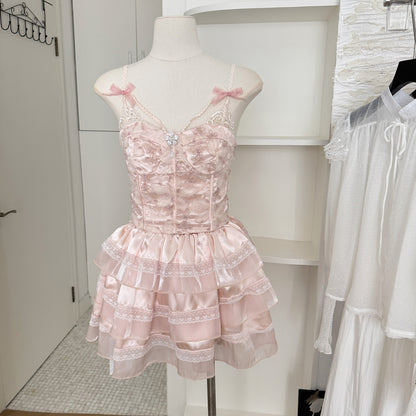 Sexy A line Spaghetti Straps 2 Pieces Pink Summer Dress Holiday Dresses Party Outfits For Women DP0118