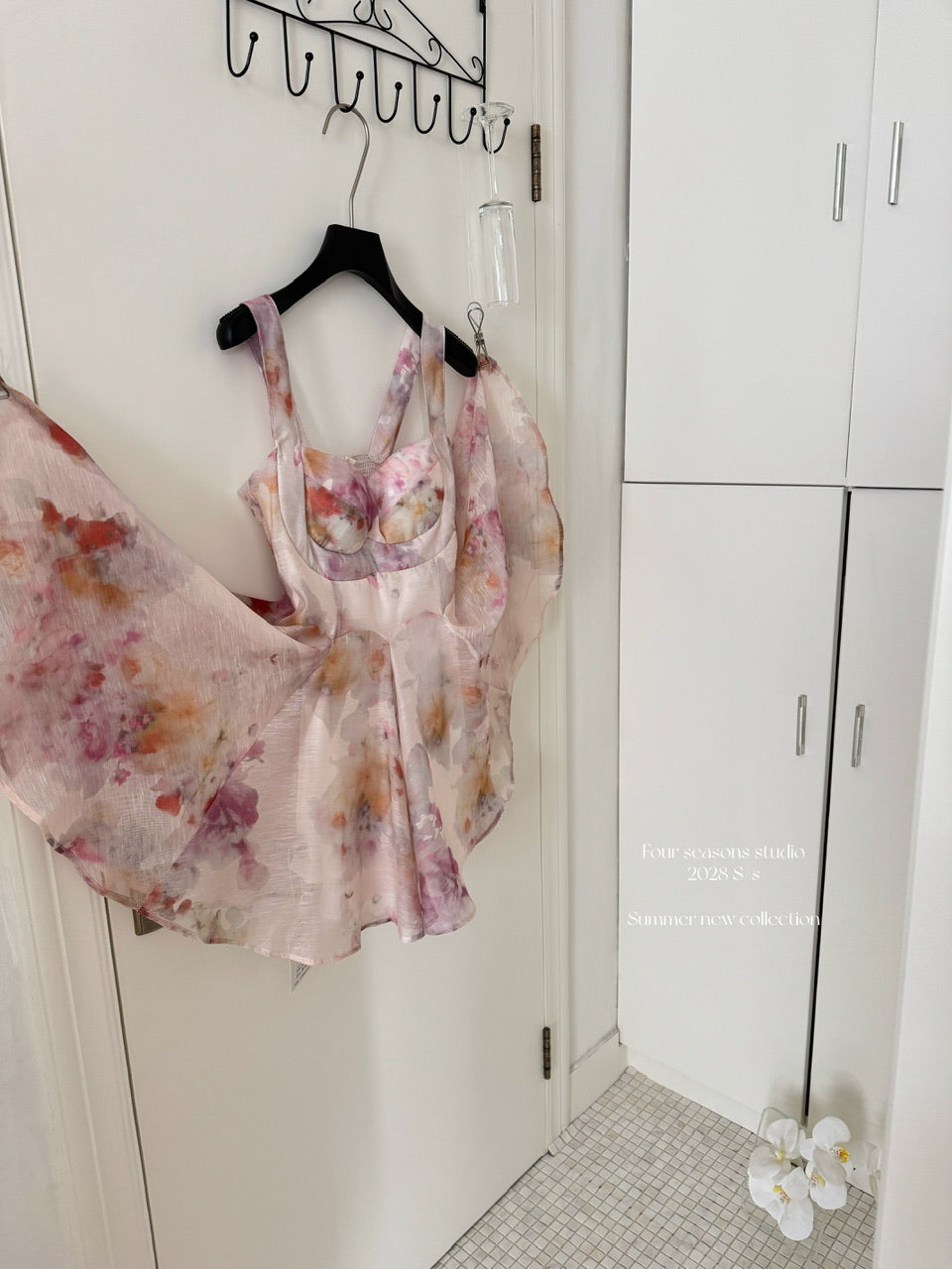 Cute A line Straps Floral Pink Short Summer Dress Holiday Party Birthday Outfits DP0138