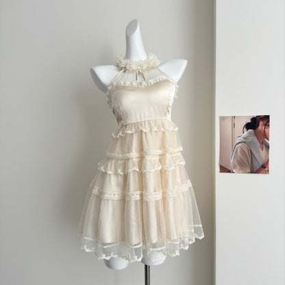 Robe d'été mignonne en dentelle à col carré et coupe trapèze pour filles, tenue de fête et de vacances, DP0140