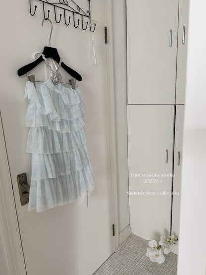 Sexy A line Halter Blue Tulle Min Summer Dress Holiday Party Homecoming Dress Birthday Outfits For Teens DP0151