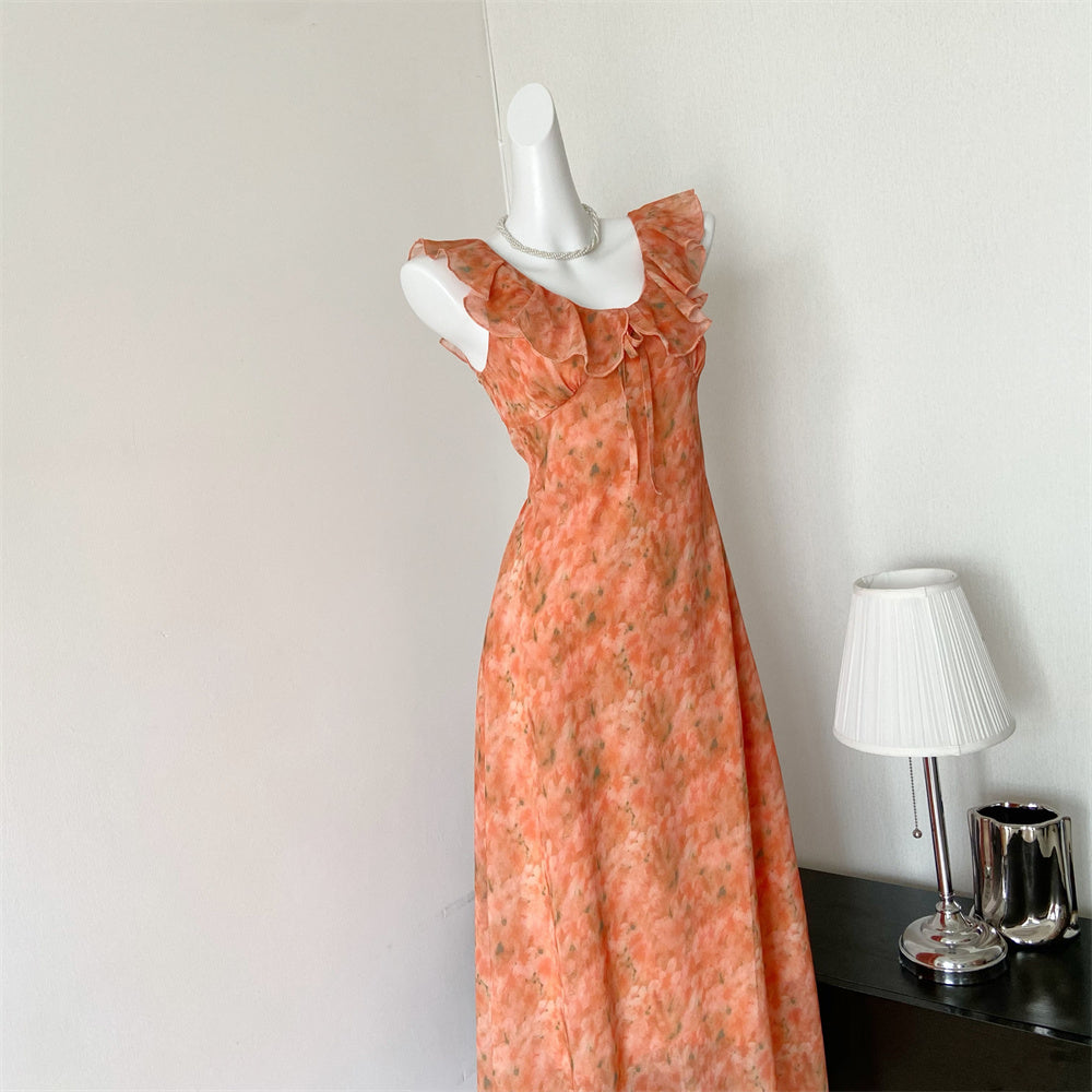 Sexy A line Jewel Summer Orange Chiffon Dress Holiday Party Outfits For Women DP0029