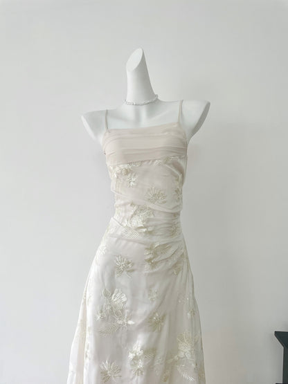Robe d'été longue en dentelle à bretelles spaghetti et sirène pour femme DP0017