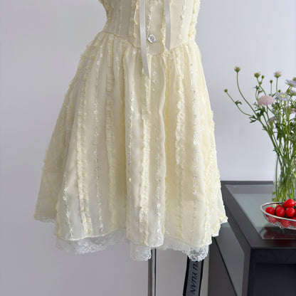 Cute A Line Square Neckline Floral Short Yellow Summer Dress Holiday Party Outfits For Women DP0122