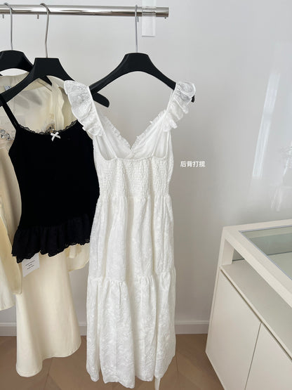 Sexy A Line Spaghetti Straps Floral White Lace Summer Dress Holiday Party Outfits For Women DP0105