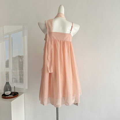 Cute A Line Spaghetti Straps Pink Chiffon Summer Dress Holiday Short Party Outfits For Women DP0102