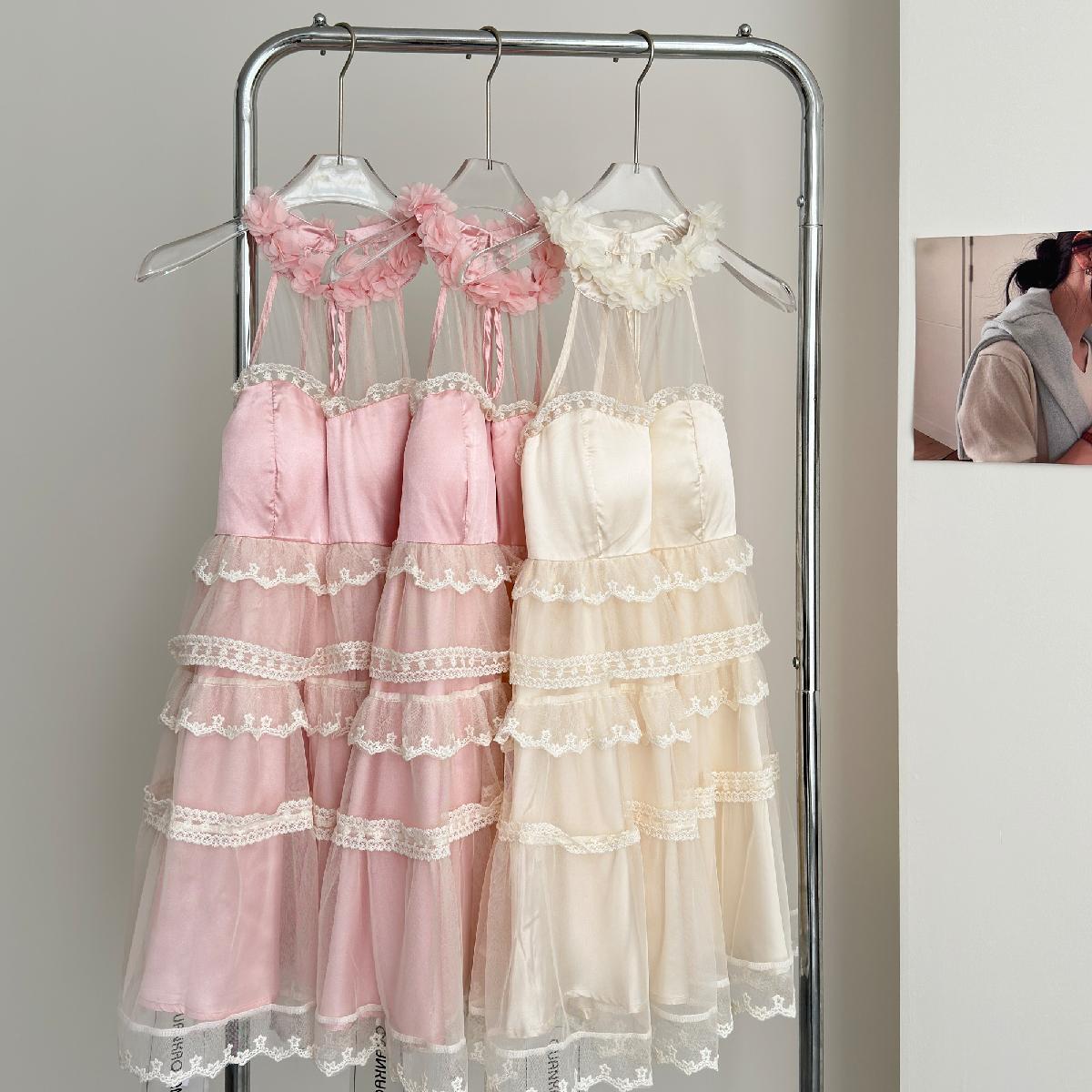 Robe d'été mignonne en dentelle à col carré et coupe trapèze pour filles, tenue de fête et de vacances, DP0140