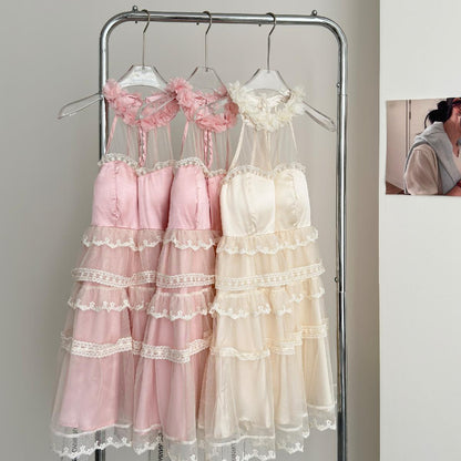 Robe d'été mignonne en dentelle à col carré et coupe trapèze pour filles, tenue de fête et de vacances, DP0140
